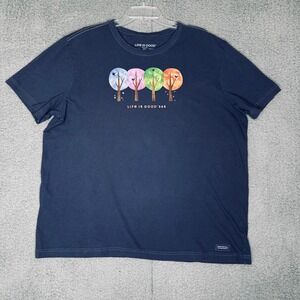 Life is Good Mens XL Navy Blue Crusher Tee Four Seasons Tree Graphic T-Shirt
